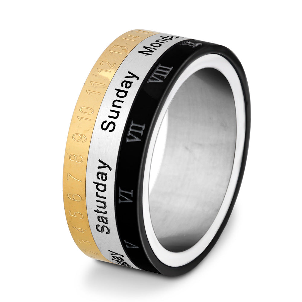 Damen Ring mit mehrfarbiger Wochenanzeige und gravierten Zahlen Shop Nory