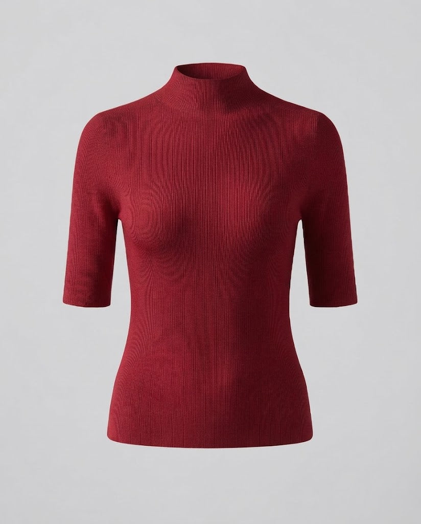 Damen Halbarm Feinstrickpullover mit kurzem Stehkragen und figurbetonter Passform Shop Nory