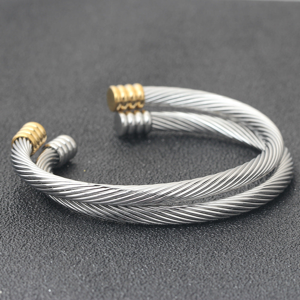 Damen Offenes Edelstahlarmband mit modernes geflochtenes Design Shop Nory