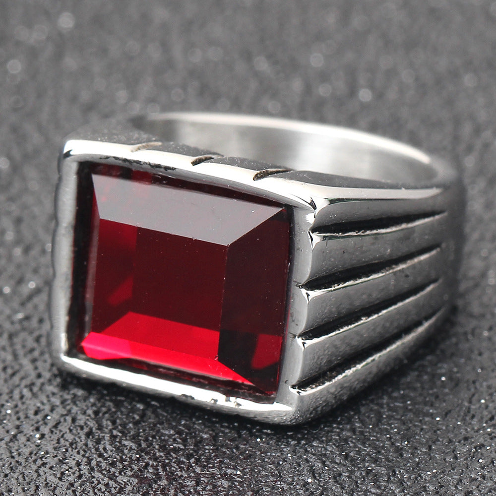 Herren Ring mit kunstvollem rotem Kristalleinsatz Shop Nory