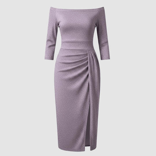 Elegantes Hochzeitsgast Kleid Off Shoulder Lang Satin | Shop Nory