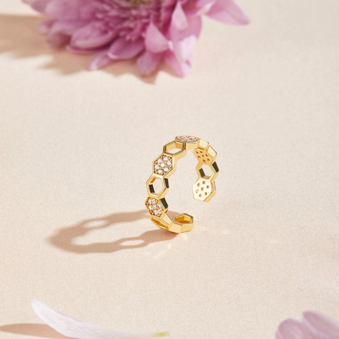 Gold und Kristall Wabenring | Shop Nory