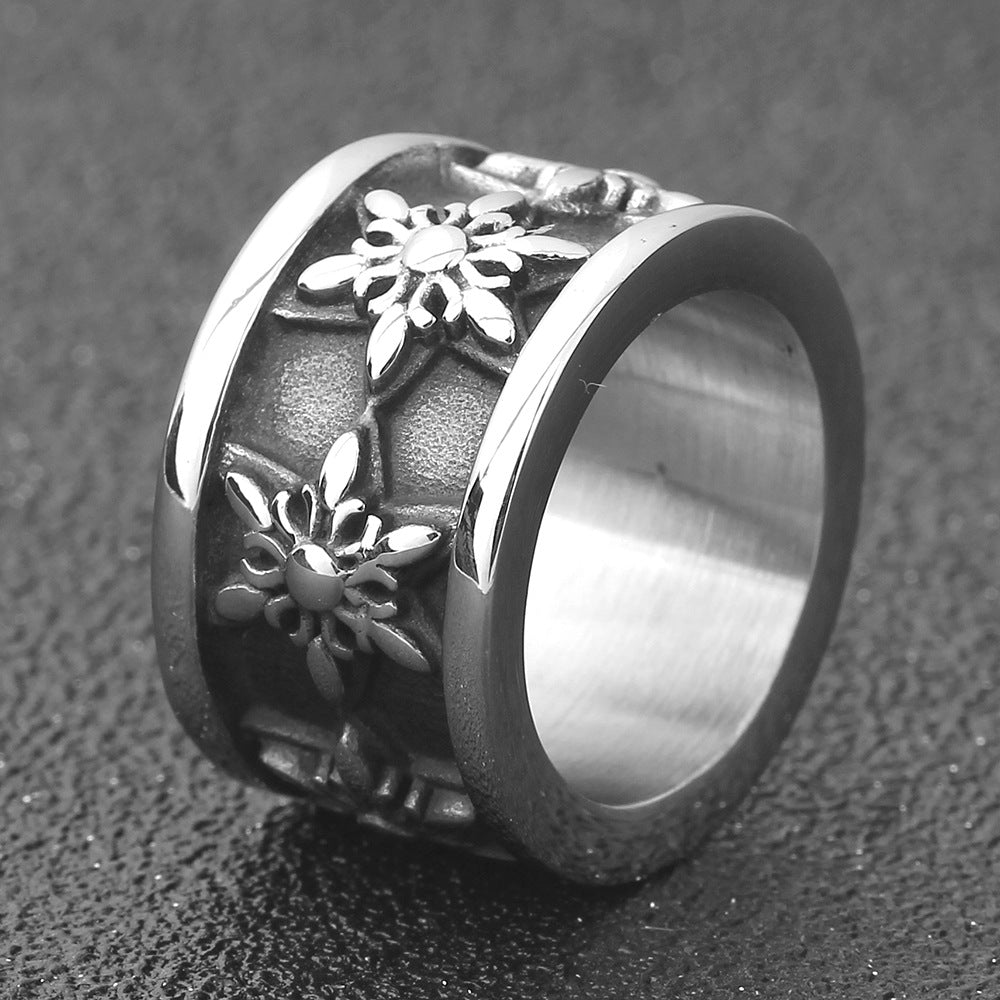 Damen Ring mit floralem, strukturiertem Design und hochglänzender Oberfläche Shop Nory