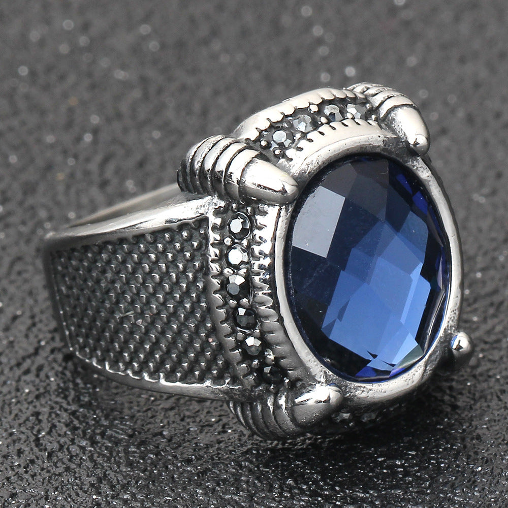 Herren Ring mit hochwertigem, facettiertem blauen Edelstein und kunstvollem Design Shop Nory