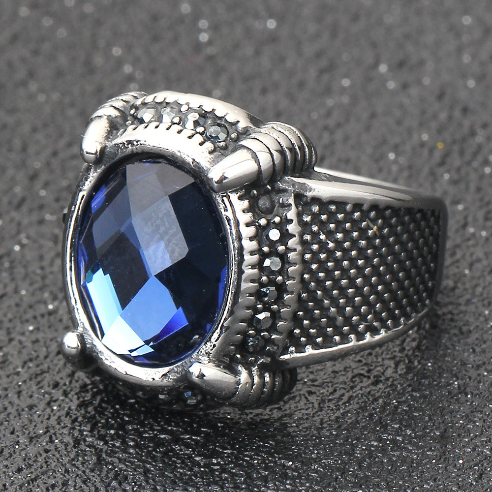 Herren Ring mit hochwertigem, facettiertem blauen Edelstein und kunstvollem Design Shop Nory