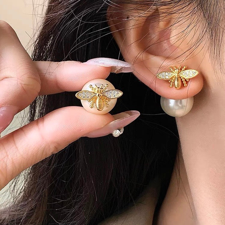 Ohrstecker Perlenform mit Biene - 18k vergoldet | Shop Nory