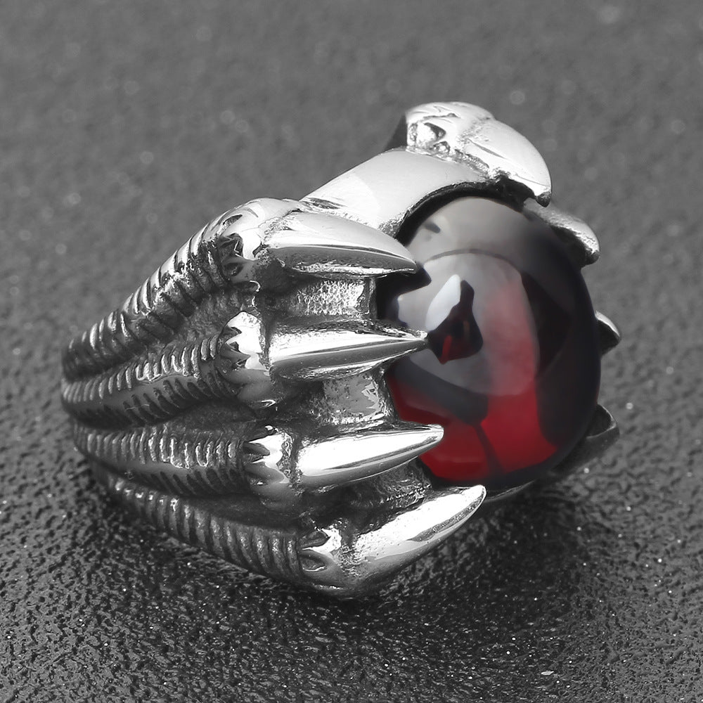 Herren Ring mit kunstvollem Krallen-Design und rotem Edelstein Shop Nory