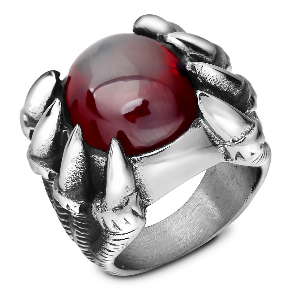 Herren Ring mit kunstvollem Krallen-Design und rotem Edelstein Shop Nory