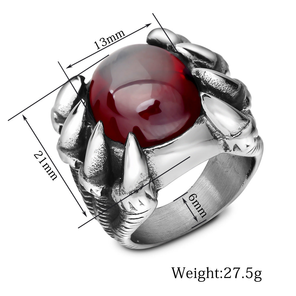 Herren Ring mit kunstvollem Krallen-Design und rotem Edelstein Shop Nory
