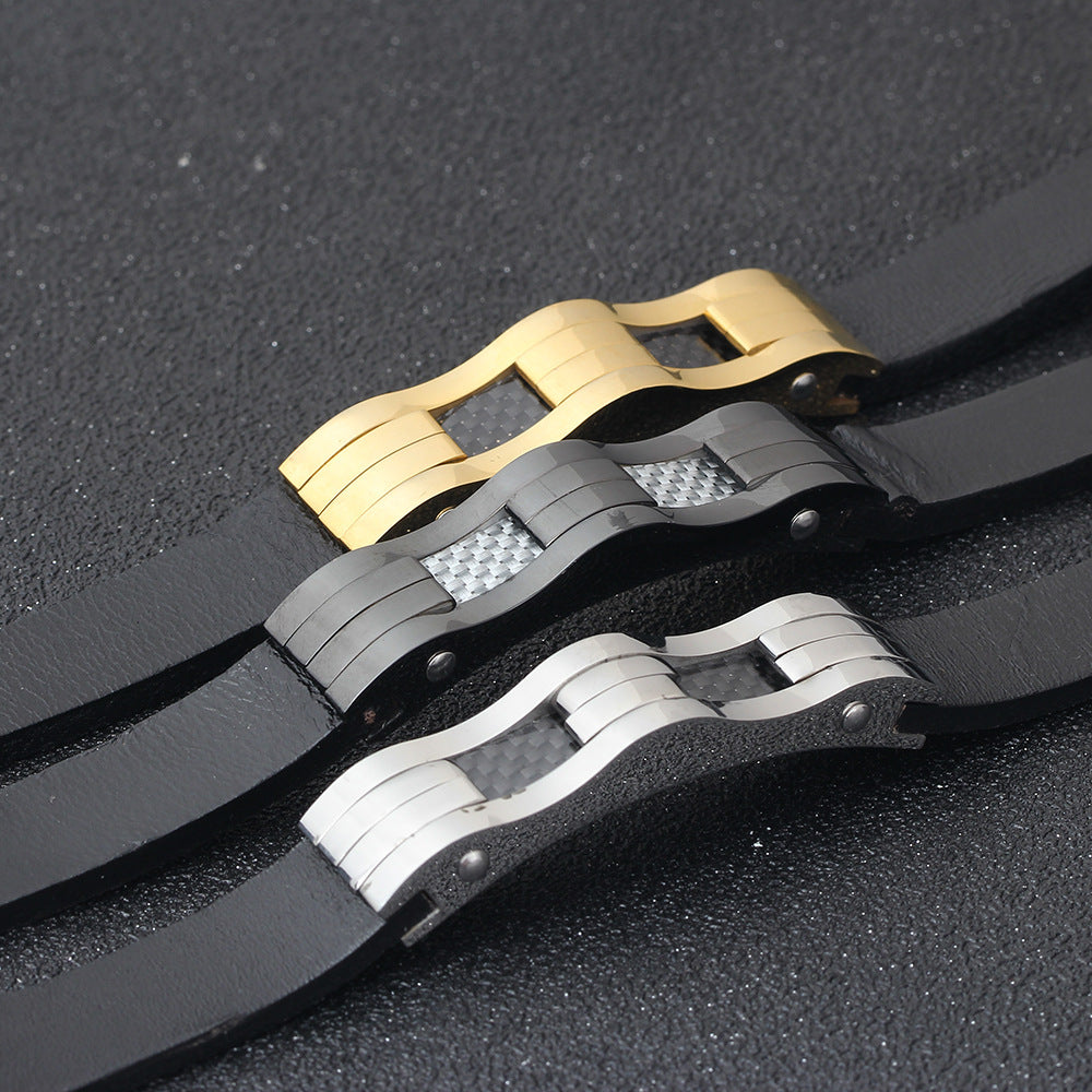 Herren Armband aus hochwertigem Leder mit eleganten Edelstahl-Elementen Shop Nory