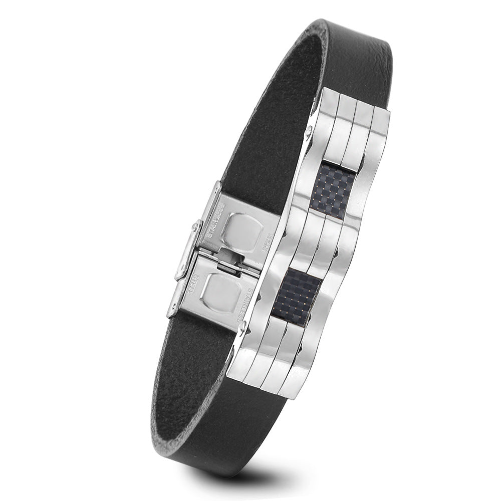 Herren Armband aus hochwertigem Leder mit eleganten Edelstahl-Elementen Shop Nory