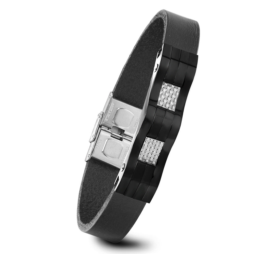 Herren Armband aus hochwertigem Leder mit eleganten Edelstahl-Elementen Shop Nory