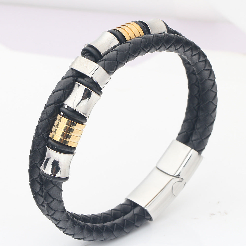Herren geflochtenes Lederarmband mit stilvollen Edelstahlakzenten Shop Nory