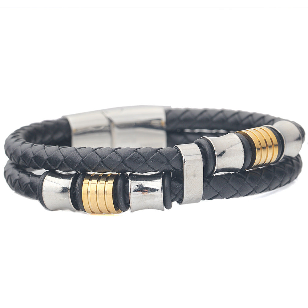 Herren geflochtenes Lederarmband mit stilvollen Edelstahlakzenten Shop Nory