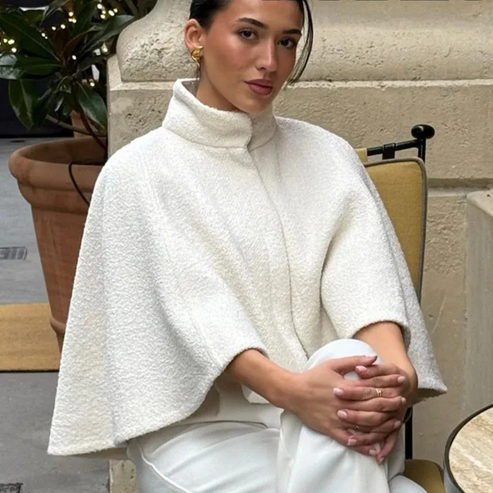 High Neck Cape Mantel Elegante a Linien Swing Jacke