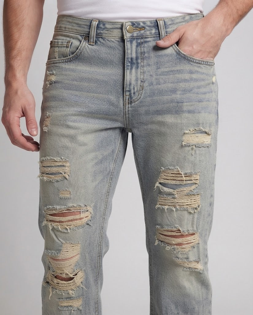 Herren Extraweite Destroyed-Denim-Jeans im Baggy-Straight-Cut Shop Nory