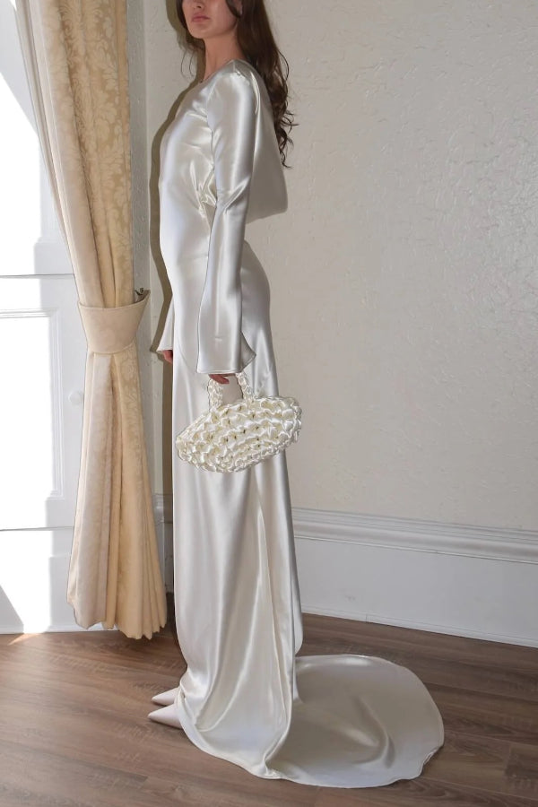 Pearl Eden Satin Rückwärtig Offene Cowl Neck Gown Maxi Kleid