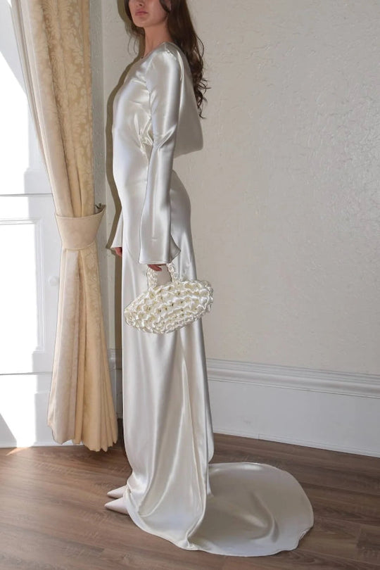 Pearl Eden Satin Rückwärtig Offene Cowl Neck Gown Maxi Kleid