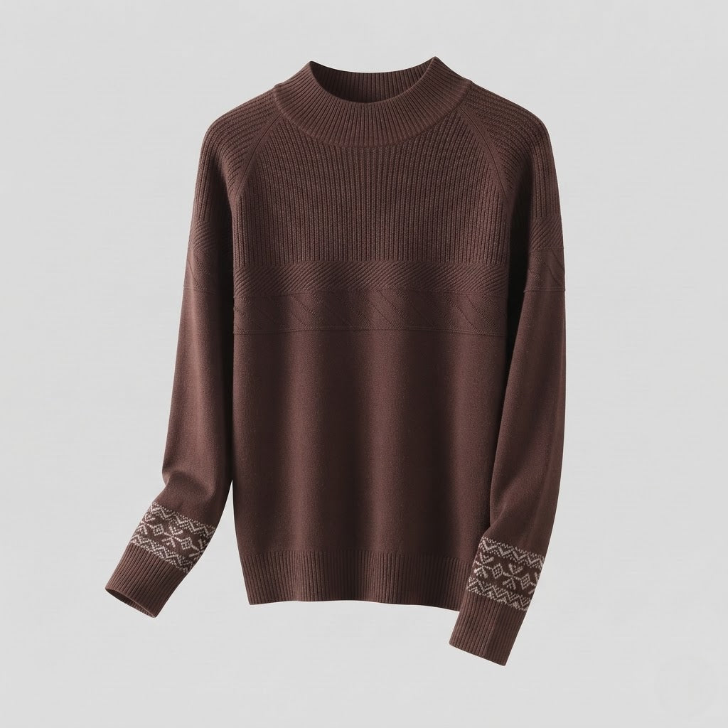 Damen Feinstrick-Pullover mit kurzem Stehkragen, strukturierter Passe und Norweger-Motiv am Ärmelsaum Shop Nory