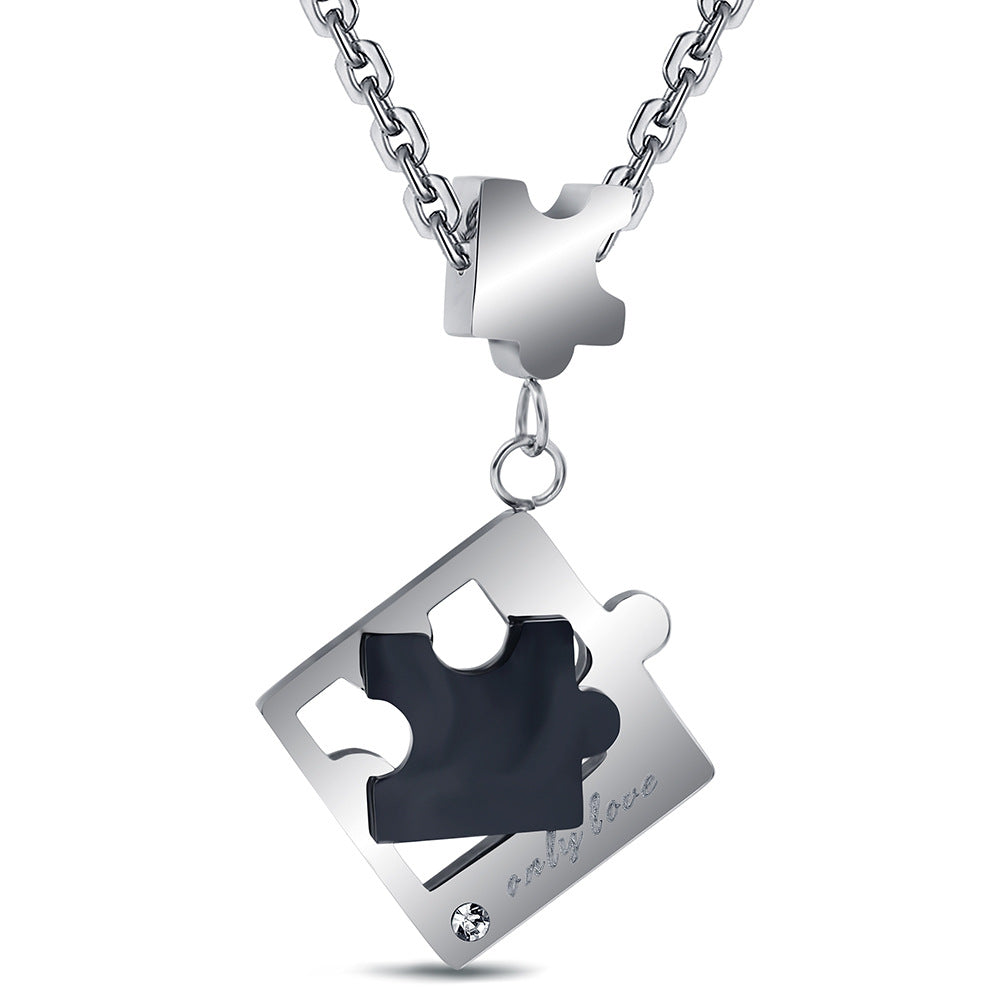 Damen Puzzle-Herz-Anhänger Halskette mit personalisierbarer Gravur Shop Nory