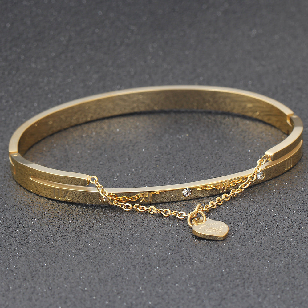 Damen Armreif mit gravierten römischen Ziffern und Zirkonia Shop Nory