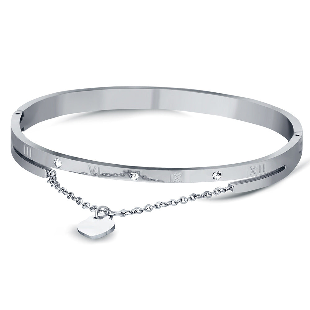 Damen Armreif mit gravierten römischen Ziffern und Zirkonia Shop Nory