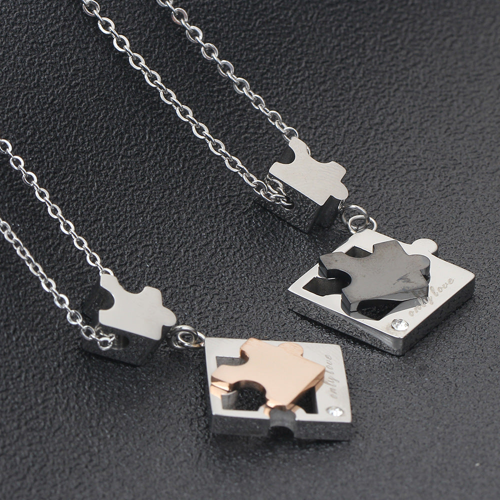 Damen Puzzle-Herz-Anhänger Halskette mit personalisierbarer Gravur Shop Nory