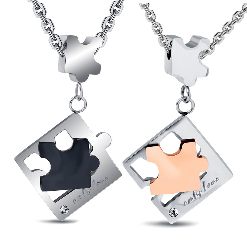 Damen Puzzle-Herz-Anhänger Halskette mit personalisierbarer Gravur Shop Nory