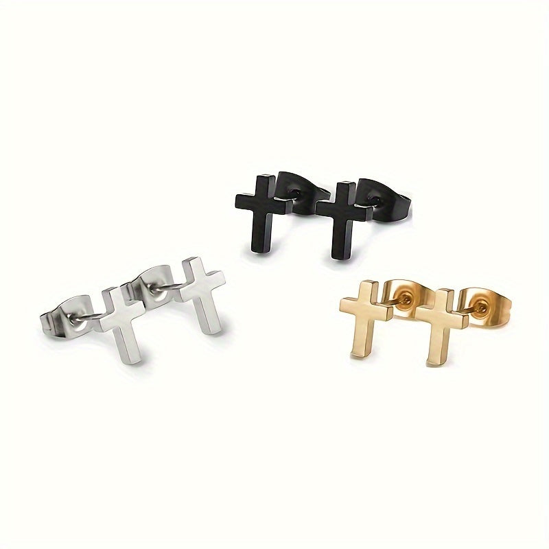 Kreuz Ohrringe 3er Pack in Edelstahl - 18k vergoldet | Shop Nory