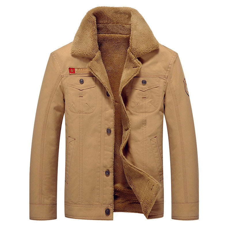 Herren Canvas-Truckerjacke mit Teddyfutter, hohem Umlegekragen und Utility-Taschen Shop Nory