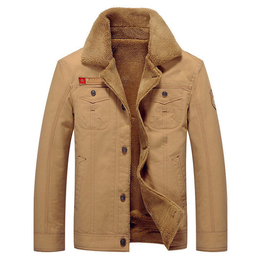 Herren Canvas-Truckerjacke mit Teddyfutter, hohem Umlegekragen und Utility-Taschen Shop Nory