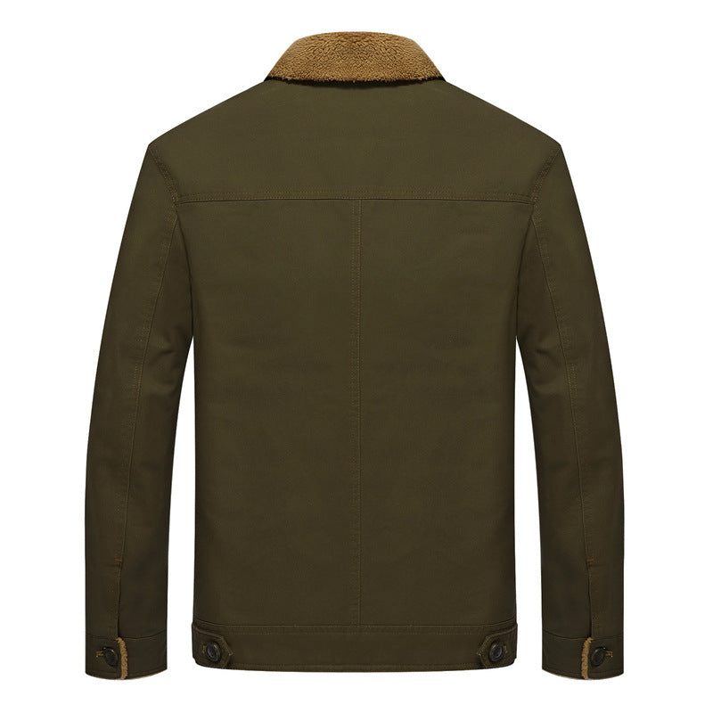 Herren Canvas-Truckerjacke mit Teddyfutter, hohem Umlegekragen und Utility-Taschen Shop Nory