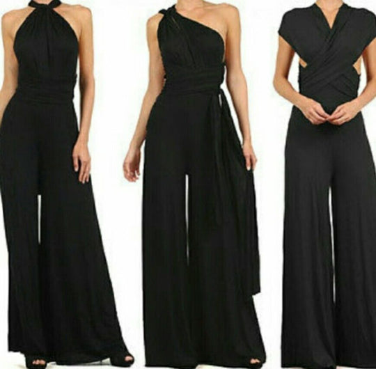 Damen Eleganter Jumpsuit mit Tiefem V-Ausschnitt und Innovativer Wickeloptik