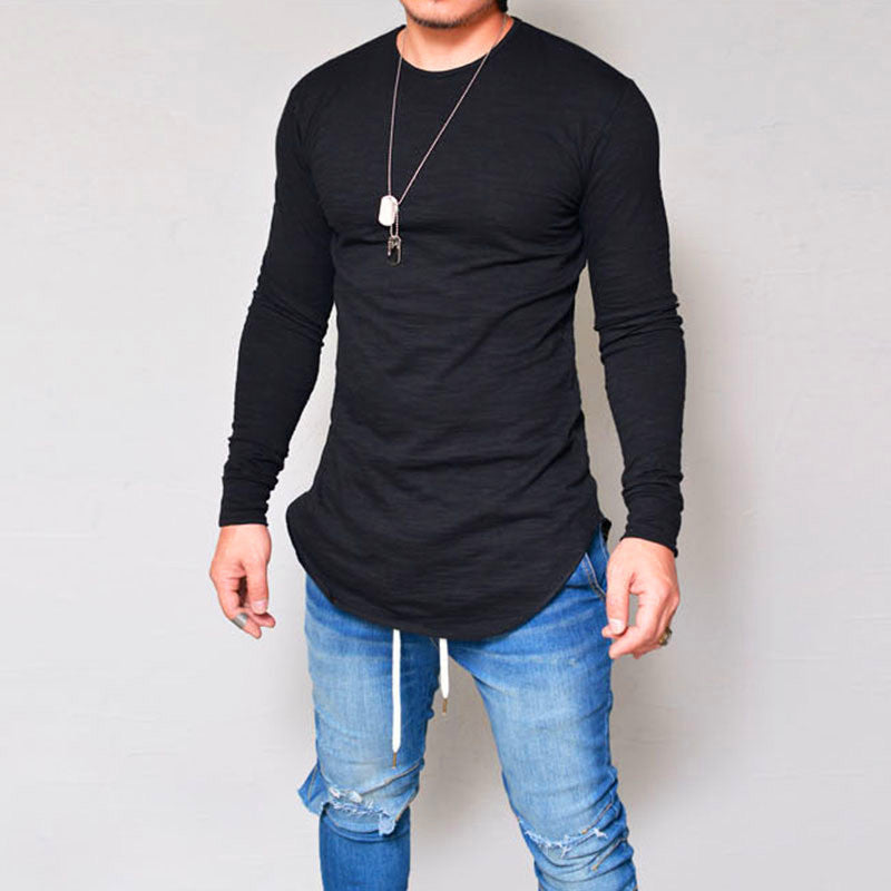 Langarm T Shirt Slim Passform Rundhals Weiche Atmungsaktive Baumwollmischung