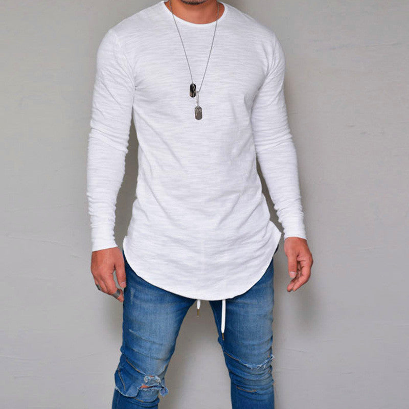 Langarm T Shirt Slim Passform Rundhals Weiche Atmungsaktive Baumwollmischung