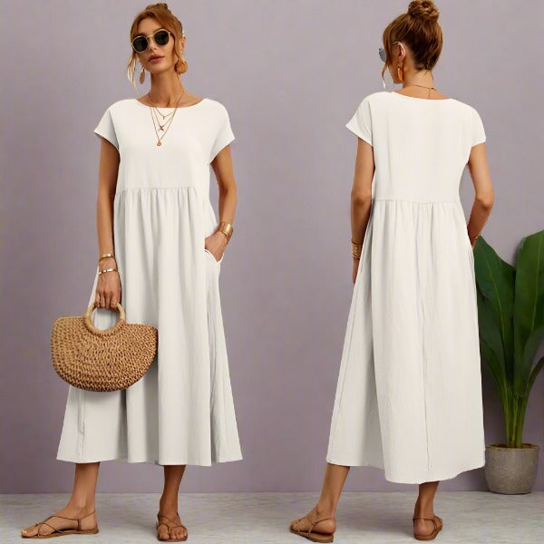 Casual Elegant Baumwolle und Leinenkleid
