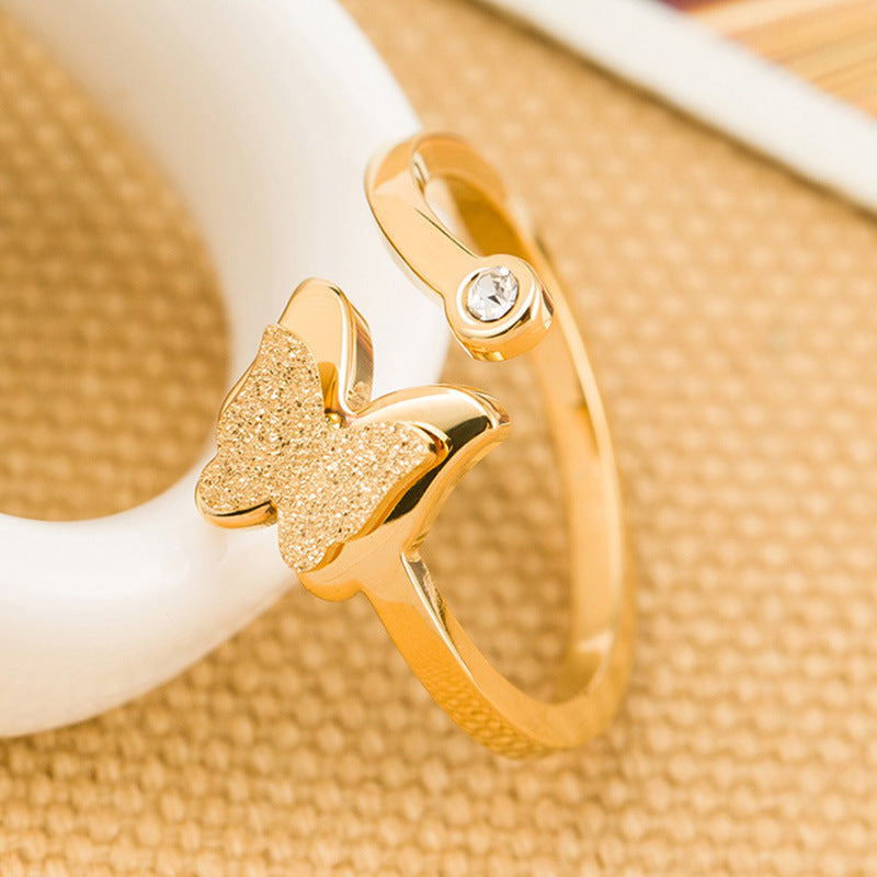 Damen eleganter Ring mit Schmetterling und funkelndem Kristall Shop Nory