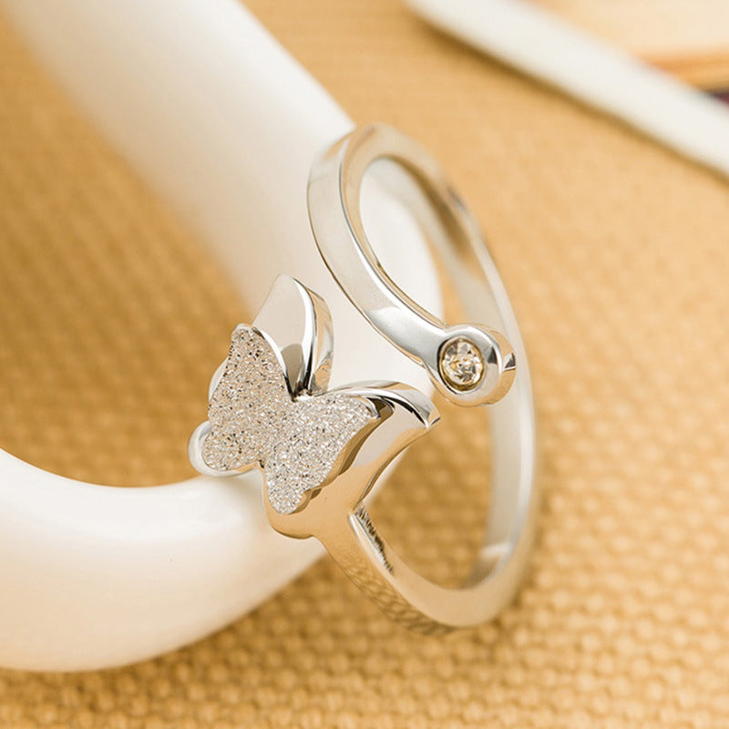 Damen eleganter Ring mit Schmetterling und funkelndem Kristall Shop Nory