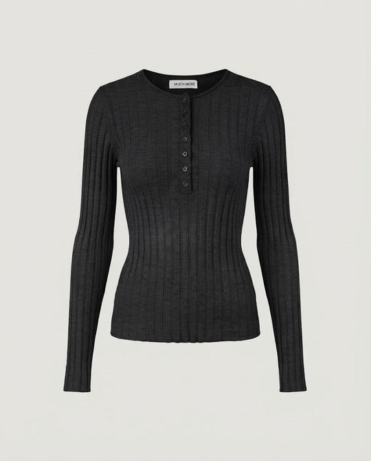 Damen Enganliegendes geripptes Henley-Longsleeve aus Feinstrick Shop Nory