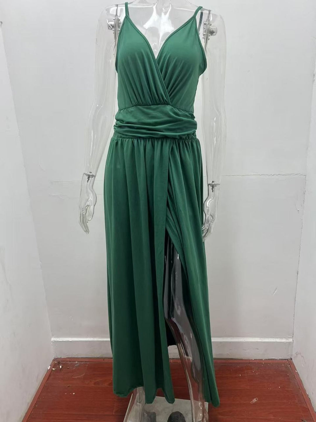 V-Ausschnitt Hosenträger ärmellos sexy rückenfreies farblich passendes Kleid