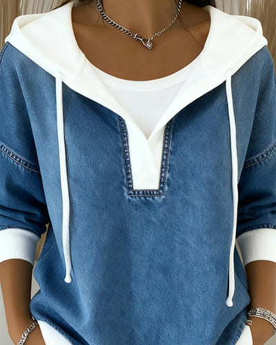Sweatshirt mit Schnürung und Denim Einsätzen