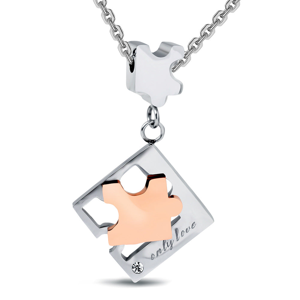 Damen Puzzle-Herz-Anhänger Halskette mit personalisierbarer Gravur Shop Nory