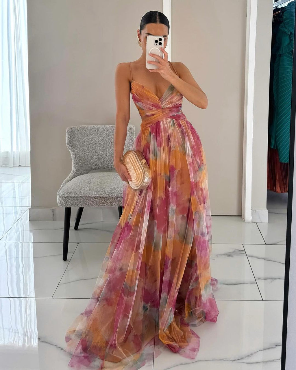 Damen Maxikleid Blumenprint Elegant