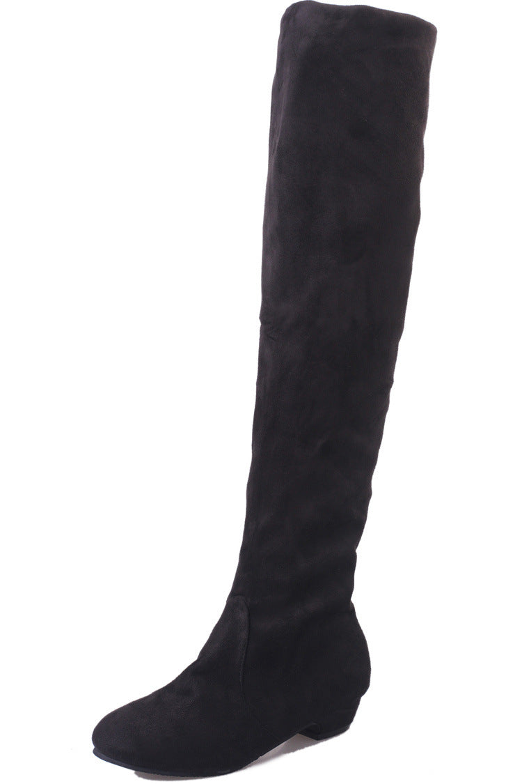 Damen Overknee-Stiefel mit weichem Veloursfinish, flachem Keilabsatz und stretchigem Schaft Shop Nory