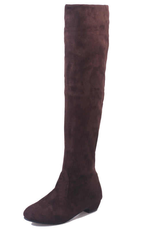 Damen Overknee-Stiefel mit weichem Veloursfinish, flachem Keilabsatz und stretchigem Schaft Shop Nory