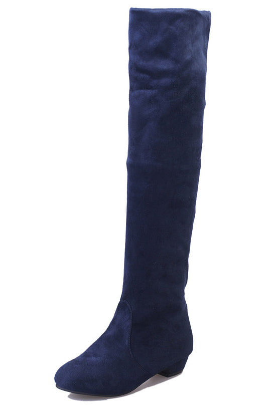 Damen Overknee-Stiefel mit weichem Veloursfinish, flachem Keilabsatz und stretchigem Schaft Shop Nory
