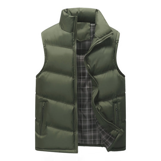 Herren Gepolsterte Steppweste mit hohem Stehkragen, Reißverschlusstaschen und kariertem Innenfutter Shop Nory