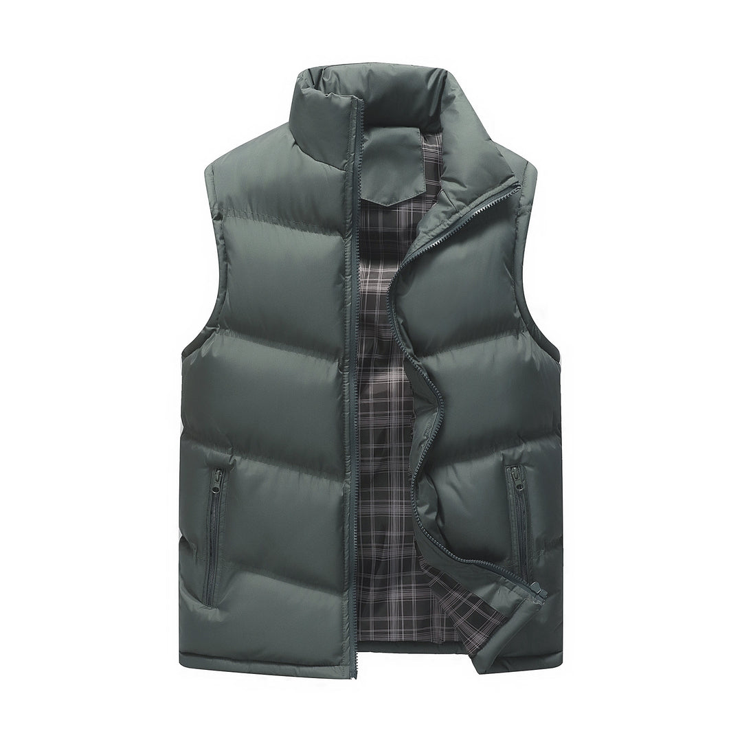 Herren Gepolsterte Steppweste mit hohem Stehkragen, Reißverschlusstaschen und kariertem Innenfutter Shop Nory