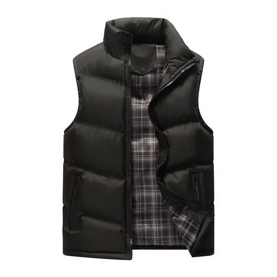 Herren Gepolsterte Steppweste mit hohem Stehkragen, Reißverschlusstaschen und kariertem Innenfutter Shop Nory