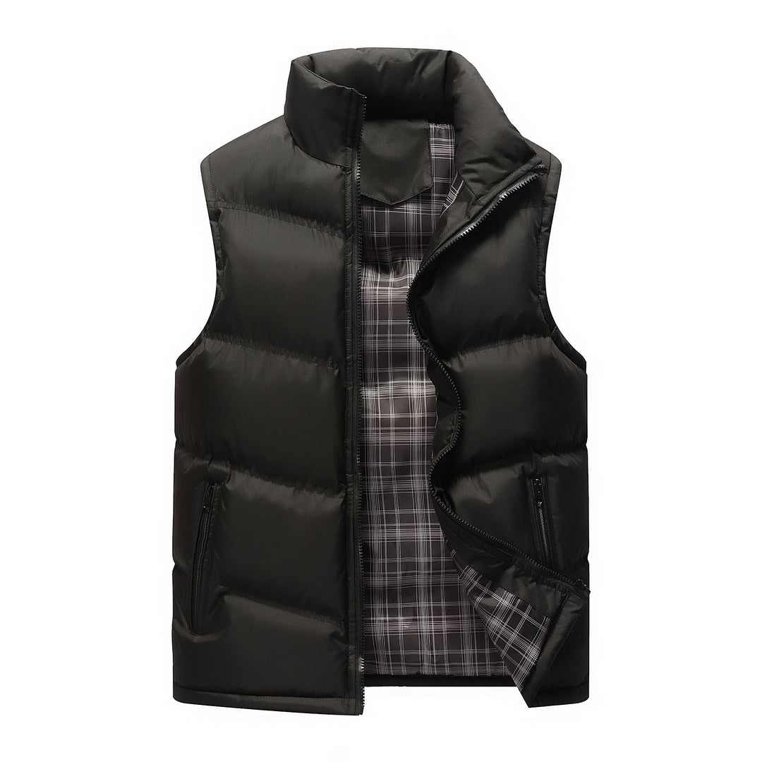 Herren Gepolsterte Steppweste mit hohem Stehkragen, Reißverschlusstaschen und kariertem Innenfutter Shop Nory